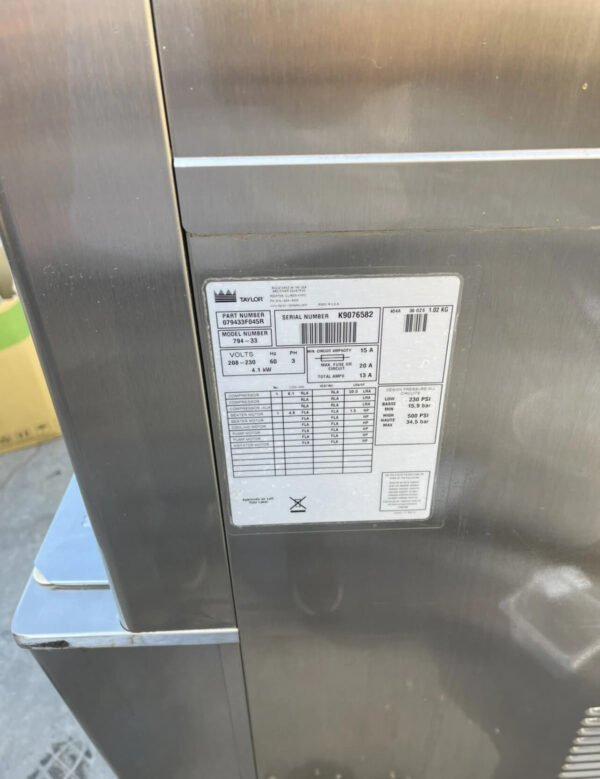 Taylor ice cream machine 794-33 Air Cooled , 3ph power. - Image 6